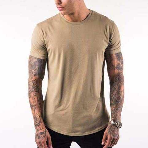 Curved hem crew neck high quality mens muscle slim fit t shirt sleeve custom logo blank t-shirts for men 100% cotton