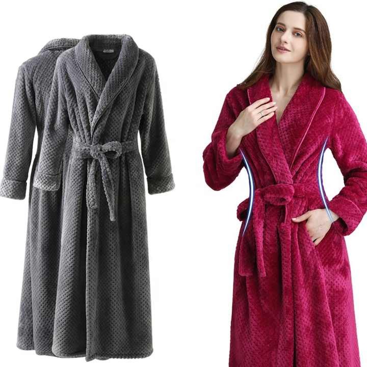 wholesale RTS 100% Polyester Autumn winter flannel Men's bathrobe Valentine's Day Coral fleece long Bathrobes women sleepwear